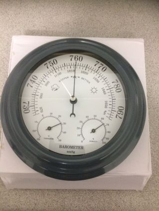 3 In 1 200mm Quality Gunmetal Grey Finish Barometer - Temperature - Hygrometer