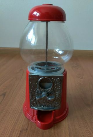 Vintage 1985 Carousel Antiqued Petite Gumball Machine 9 " All Metal,  Glass Globe
