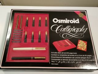 Vintage Osmiroid Calligraphy Desk Set: 2 Pens,  8 Nibs - 22 Carat Gold Plated