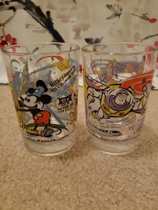 Set Of 2 Mcdonalds Walt Disney World 100 Years Of Magic Glass Cups Buzz Mickey