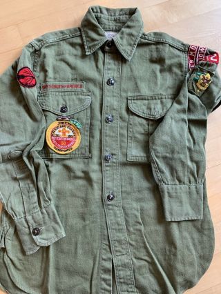 Vtg.  Boy Scouts Of America Bsa Youth Shirt 50 Yr Jubilee,  Archery,  Eagle Badges