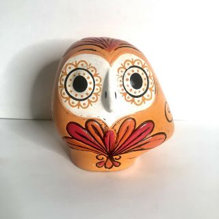 Vintage Mid Century Hand Painted Orange/pink Owl Bank Pride Creations Japan