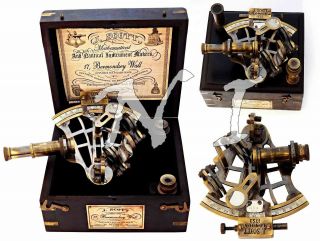 Antique J.  Scott Brass Ship Sextant With Two Extra Telescope In Hardwood Box