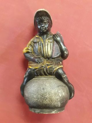 Vintage Black Americana Cast Iron Coin Bank.  Boy Holding Watermelon.  8 In.  3 Lbs