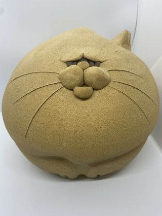 Studio Art Pottery Unglazed Large Fat Cat Coin Bank
