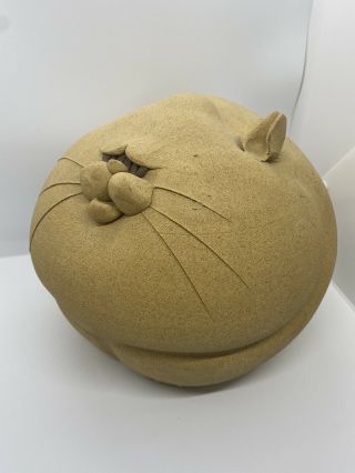 Studio Art Pottery Unglazed Large Fat Cat Coin Bank 2
