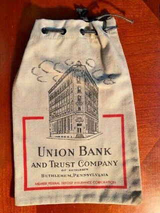 Vintage Union Bank & Trust Co.  Bethlehem,  Pa Canvas Draw String Bag