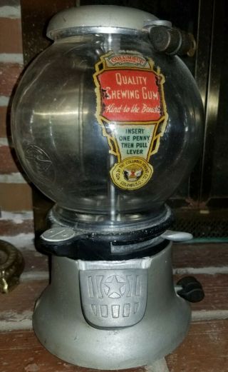 Columbus Vending 1 - Cent Cast Iron Gumball Machine Antique Vintage 1940 