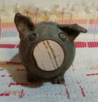 Vintage Ceramic Small Piggy Bank Cork Nose Pottery Stoneware Handmade Unique