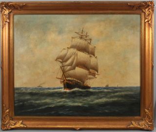 Antique WESLEY WARREN American Maritime Clipper Ship Seascape Oil Painting 2
