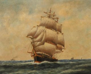 Antique WESLEY WARREN American Maritime Clipper Ship Seascape Oil Painting 3