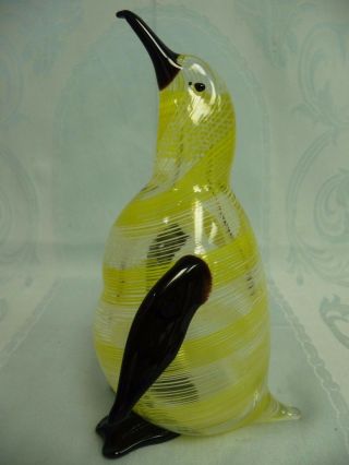 Vintage Murano Glass Penguin W/threaded Design & Label,  Artist Signed