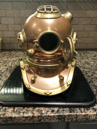 Antique Brass 12 Inch Diving Helmet Divers With Wooden Stand For Home Decor