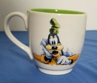 Disney Store Goofy Large Coffee Tea Mug Ceramic White With Green Interior 16 Oz