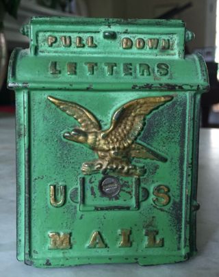 Kenton U.  S.  Mail Eagle Cast Iron Still Bank Vintage Pull Down Letters Postal Box