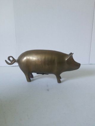 Vintage Hand Made Brass Pig Piggy Bank W/ Stopper