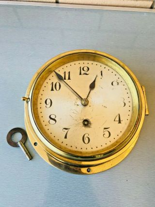 Large Vintage Brass Ships Clock