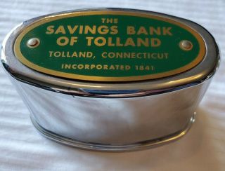Vintage Metal Coin Bank The Savings Bank Of Tolland,  Connecticut Advertising Item