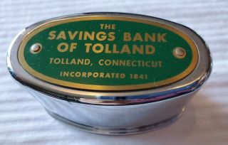 Vintage Metal COIN BANK THE SAVINGS BANK of TOLLAND,  CONNECTICUT Advertising ITEM 2