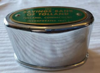 Vintage Metal COIN BANK THE SAVINGS BANK of TOLLAND,  CONNECTICUT Advertising ITEM 3