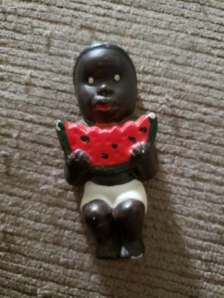 Antique Vintage Black Americana Small Child W/ Watermelon Boy Figurine Ceramic