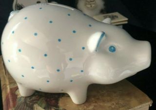 Tiffany & Co.  Ceramic Piggy Bank - Hand Painted Blue Polka Dots Made In Italy