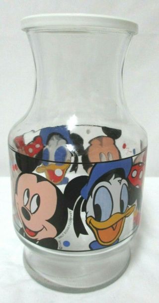 Vintage Disney Mickey Minnie Mouse Donald Duck Glass Carafe Jar W/ Lid