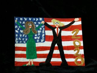 President Trump Melania 2020 Art Trading Card Atc Painting Aceo Usa Flag Politic