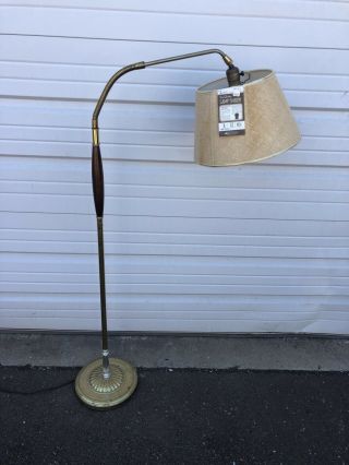 Vintage Mid Century Modern Floor Lamp With Wood And Gooseneck Adjustable Rare