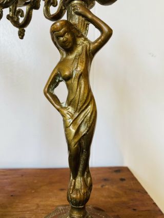 Vintage Brass Bronze Figural Candelabra Art Nouveau Deco Lady Candlesticks 3