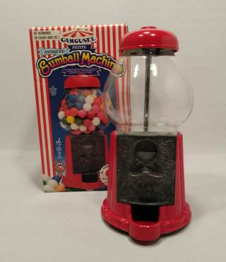 Vtg 1988 Carousel Bubble Gum Machine & Bank Metal & Glass Globe 9in Petite Red