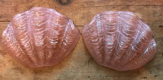 Vintage Pink Glass And Chrome Art Deco Odeon Clam Shell Wall Lights