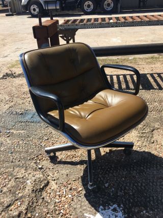 Mid Century Charles Pollock Office Chair By Knoll Brown Leather