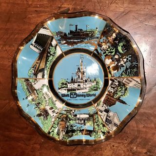Vintage Walt Disney World Scalloped Candy Dish,  Plate Ashtray,  Glass 1970 ' s VG 2