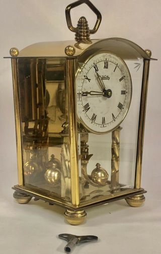 Vintage Welby Anniversary German Made 8 " Key Wind Brass Carriage Clock -