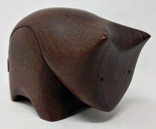 Vtg Mid - Century Modern Hand Carved Wood Bear Cub Trinket Box Deborah D Bump 1978