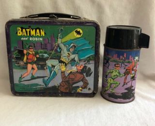 1966 Batman And Robin Vintage Metal Lunchbox And Thermos,  Aladdin