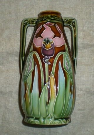 Antique Art Nouveau Majolica Pottery Vase Jack In The Pulpit Flower