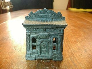 Antique Cast Iron Still Bank Building Penny Bank With Finish