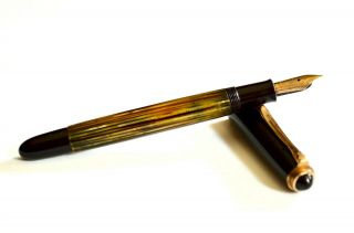 Vintage Pelikan 400 Nn Brown Striped Fountain Pen,  Ef - Extra Fine 14c Gold Nib