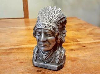 Indian Motorcycles Head Chief Piggy Coin Still Bank Cast Metal