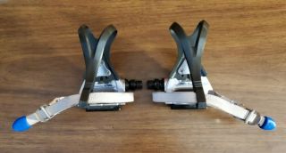 Vintage Shimano 105 Road Pedals With Campagnolo Leather Straps & Cinelli Buttons