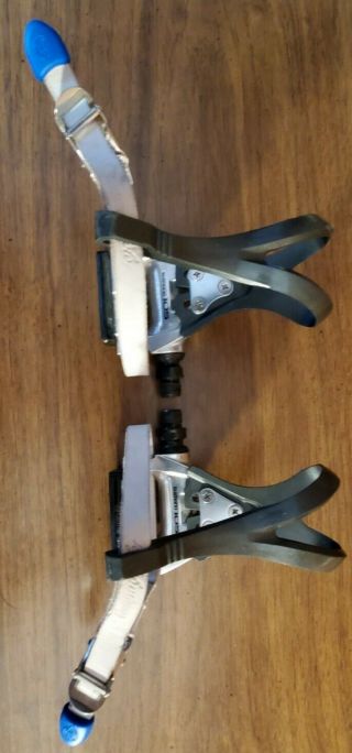 Vintage Shimano 105 Road Pedals with campagnolo leather straps & Cinelli buttons 2