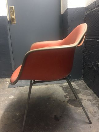 Authentic Herman Miller Eames Orange Naugahyde Molded Fiberglass Arm Chair