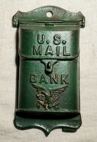 Antique U.  S.  Mail Letter Box Shaped Cast Iron Still Bank Green Painted