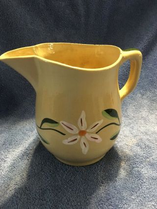 Vintage Watt Ware Pottery Pitcher 7 " Tall Daisy Floral Pattern (eve - N - Bake)