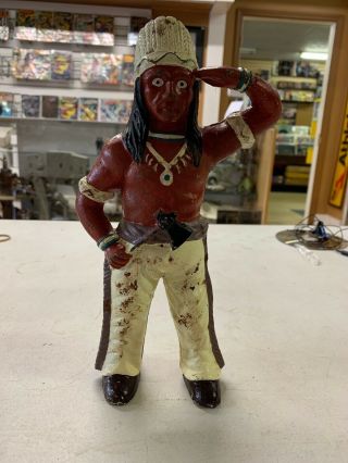 Standing Indian Chief Cast Iron Coin Bank,  Made By Hubley Toy Co 1920’s