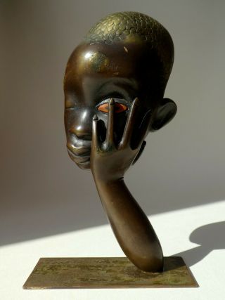 Art Deco Modernist Hagenauer Austrian Bronze African Woman Head Sculpture 1940s