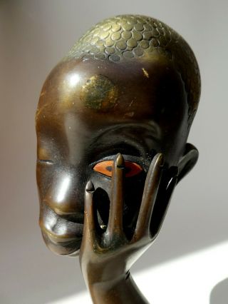 ART DECO MODERNIST HAGENAUER AUSTRIAN BRONZE AFRICAN WOMAN HEAD SCULPTURE 1940s 2