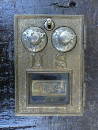 Antique Cast Bronze Post Office Box Door Indianapolis Lock Double Combination 64